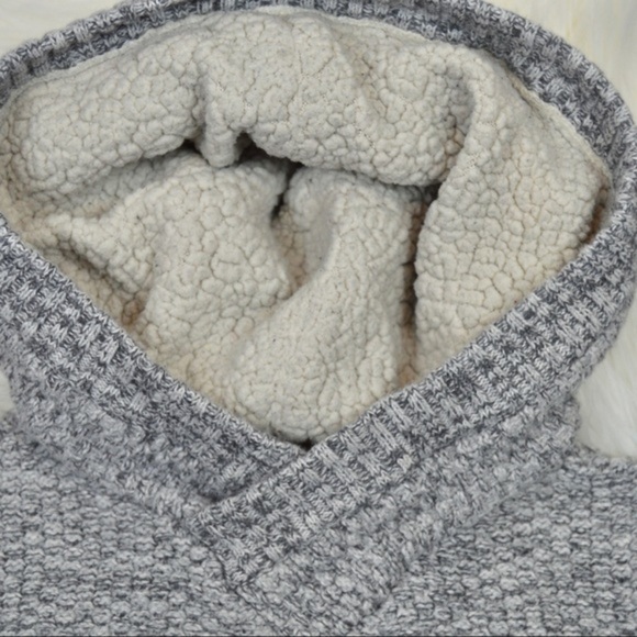Cat & Jack Thick Chunky Knit Sherpa Lined Hood Sweater Pullover - Picture 5 of 6